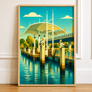 Coastal Wall Art, Mandurah Bridge, Pelicans, Fishing