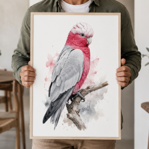 Australian Galah Watercolour Print, Pink Cockatoo Wall Art.