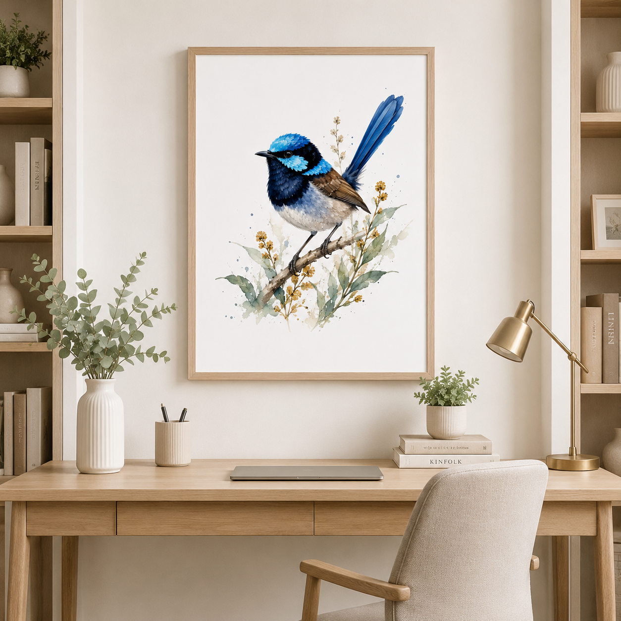 Australian Superb Fairywren Watercolour Print – Coastal Bird Wall Art - Image 2