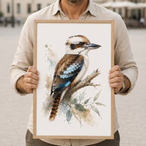 Kookaburra Watercolour Bird Print, Australian Coastal Wall Art.