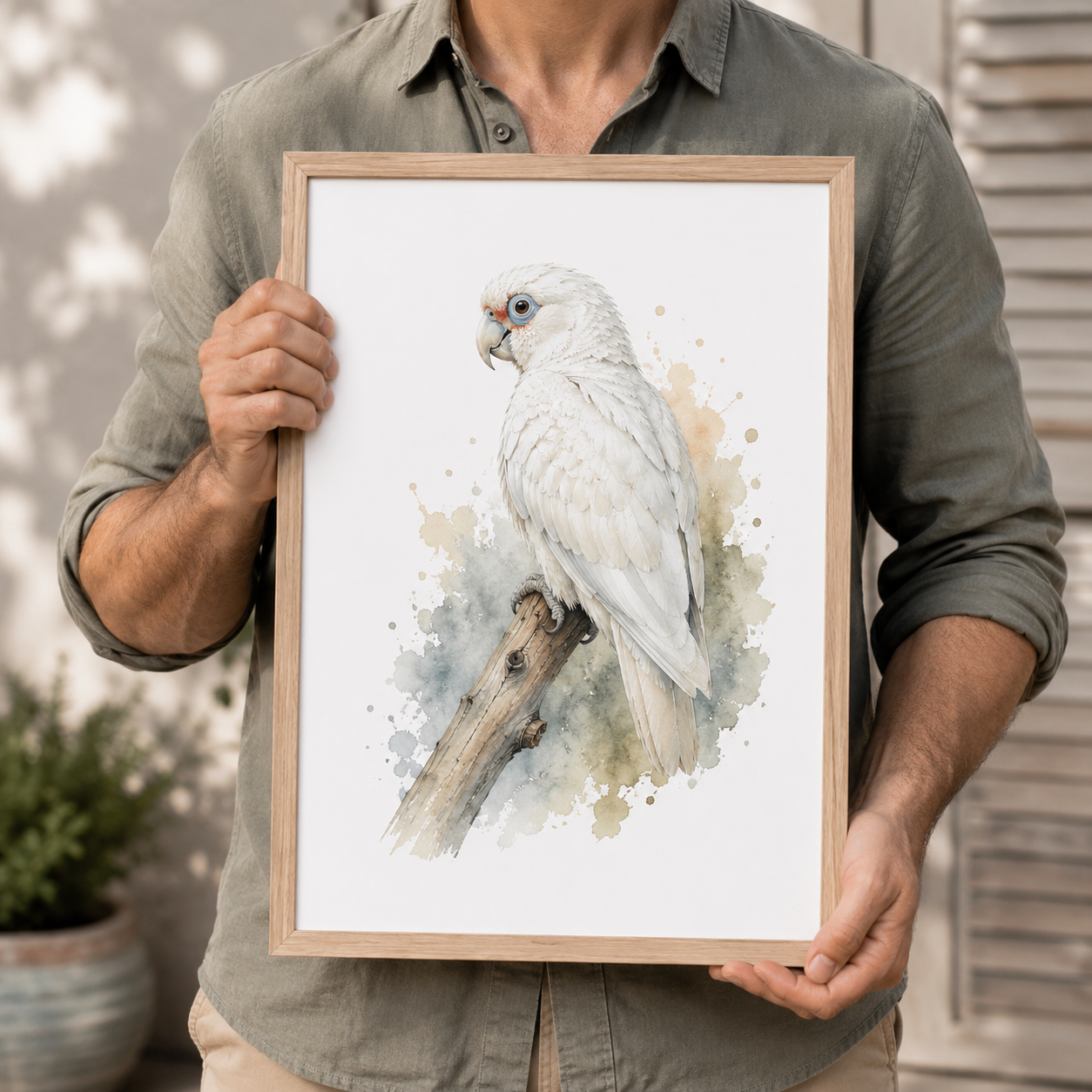 Little Corella Watercolour Wall Art – Australian Coastal Bird Print