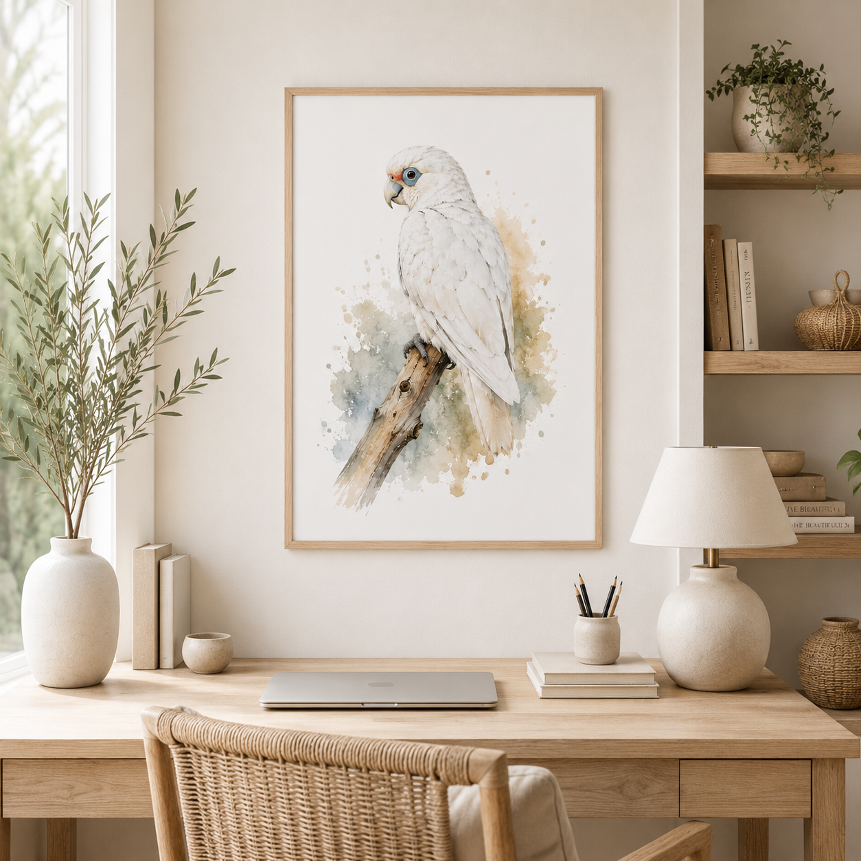 Little Corella Watercolour Wall Art – Australian Coastal Bird Print - Image 5