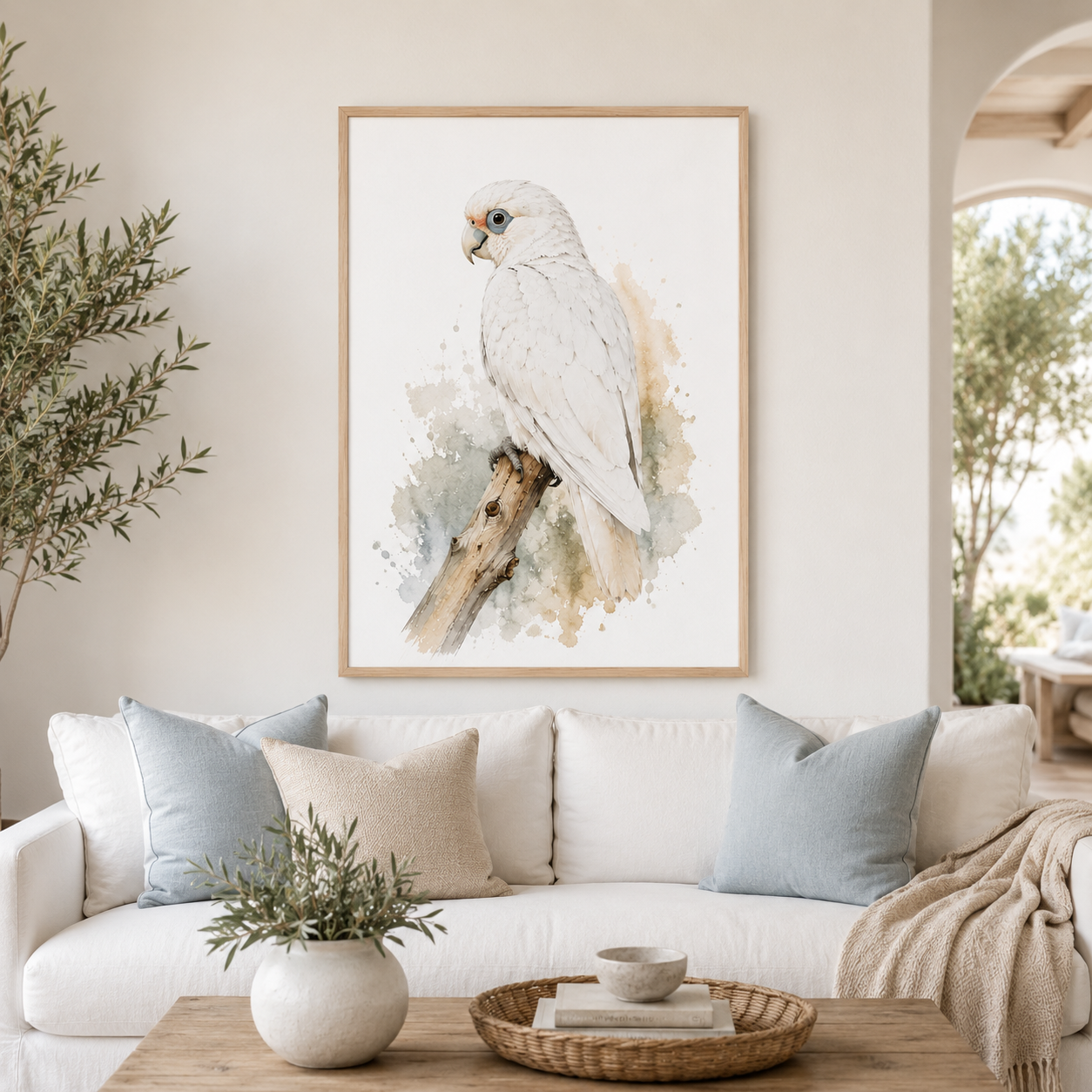 Little Corella Watercolour Wall Art – Australian Coastal Bird Print - Image 4