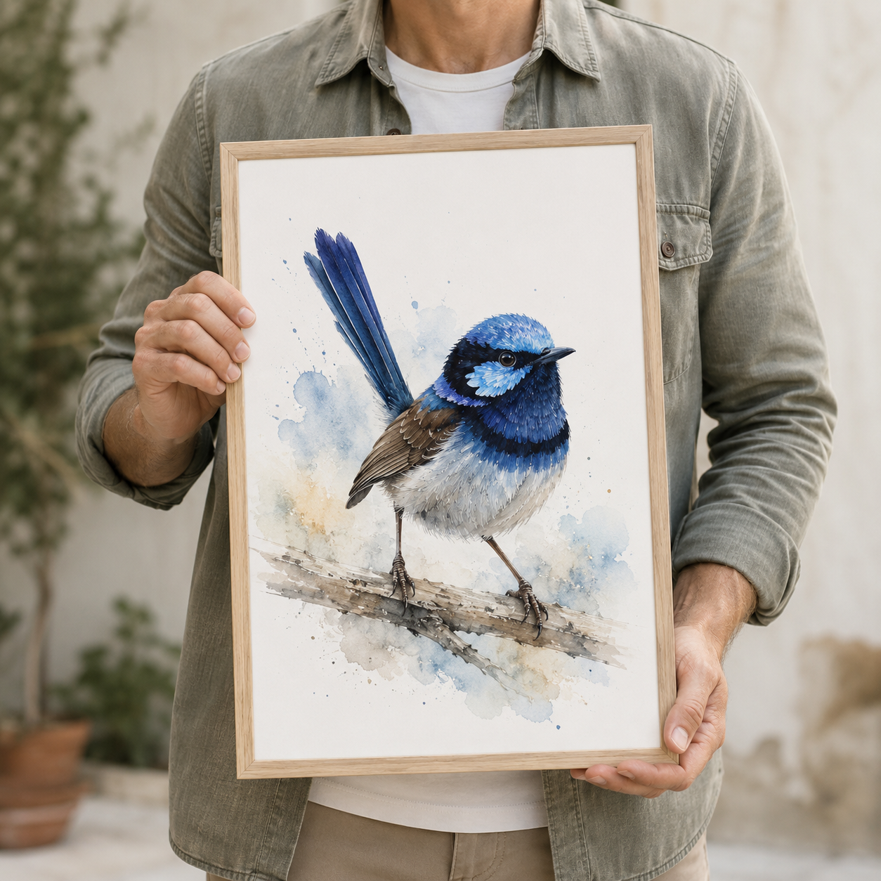 Blue Wren Watercolour Wall Art – Australian Native Bird Print