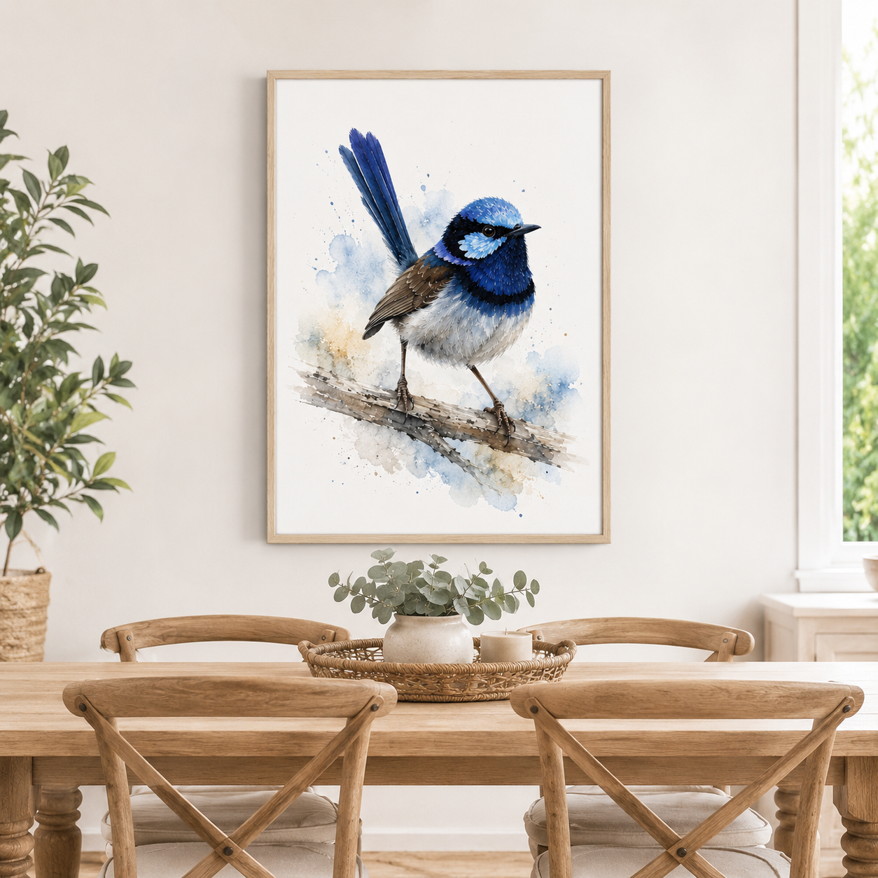 Blue Wren Watercolour Wall Art – Australian Native Bird Print - Image 2