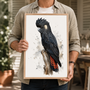 Red Tailed Black Cockatoo Watercolour Print – Australian Bird Wall Art