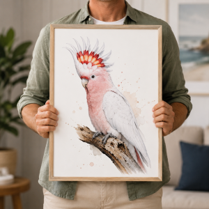 Major Mitchell Cockatoo Watercolour Wall Art Print