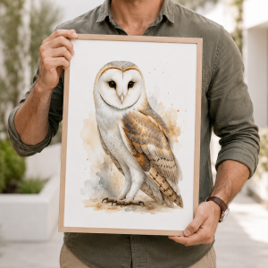 Watercolour Barn Owl Print, Native Australian Bird Art.