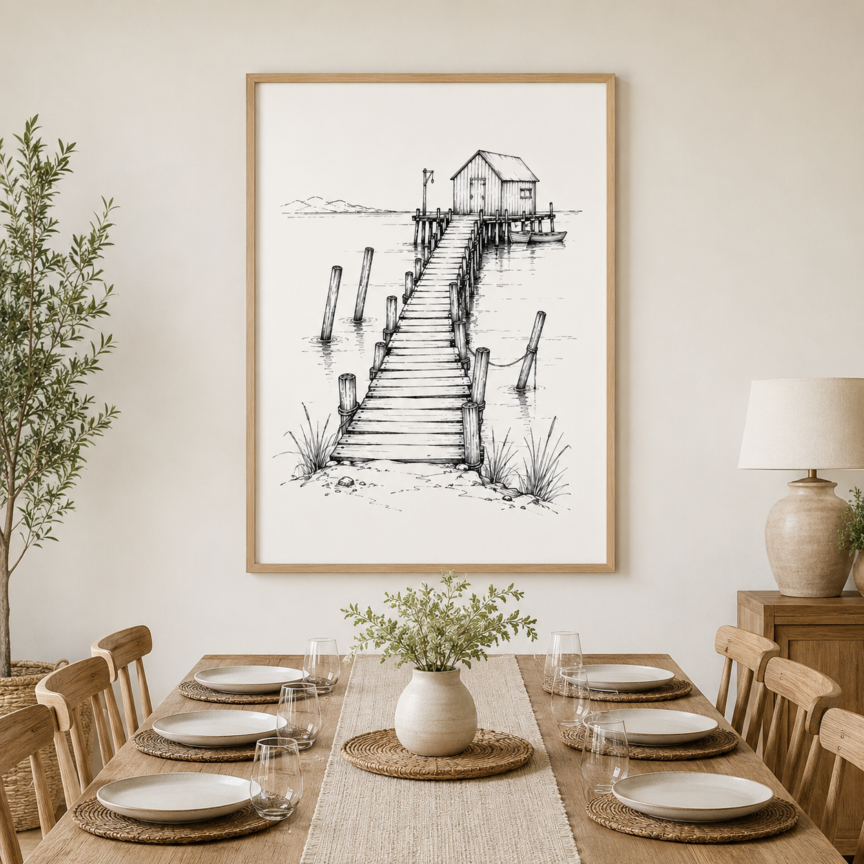 Old Wharf Pen and Ink Sketch, Vintage Coastal Jetty Wall Art Print - Image 7