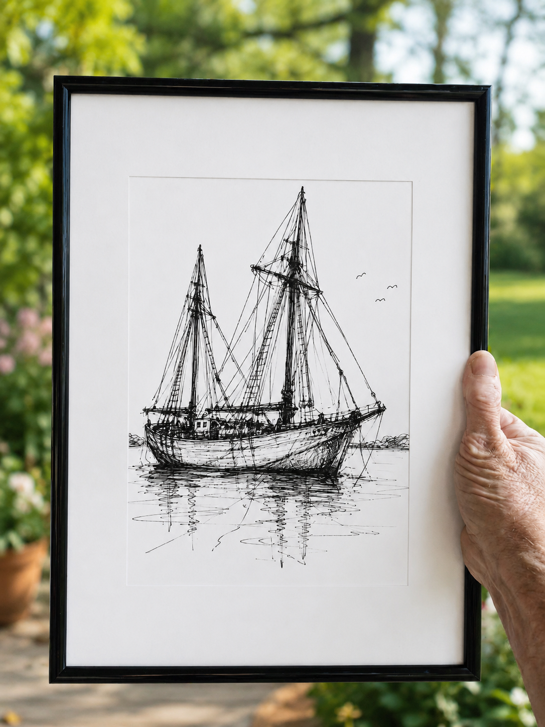 Vintage Sketch Art Pearling Lugger, Black and White Boat Print Artwork - Image 6