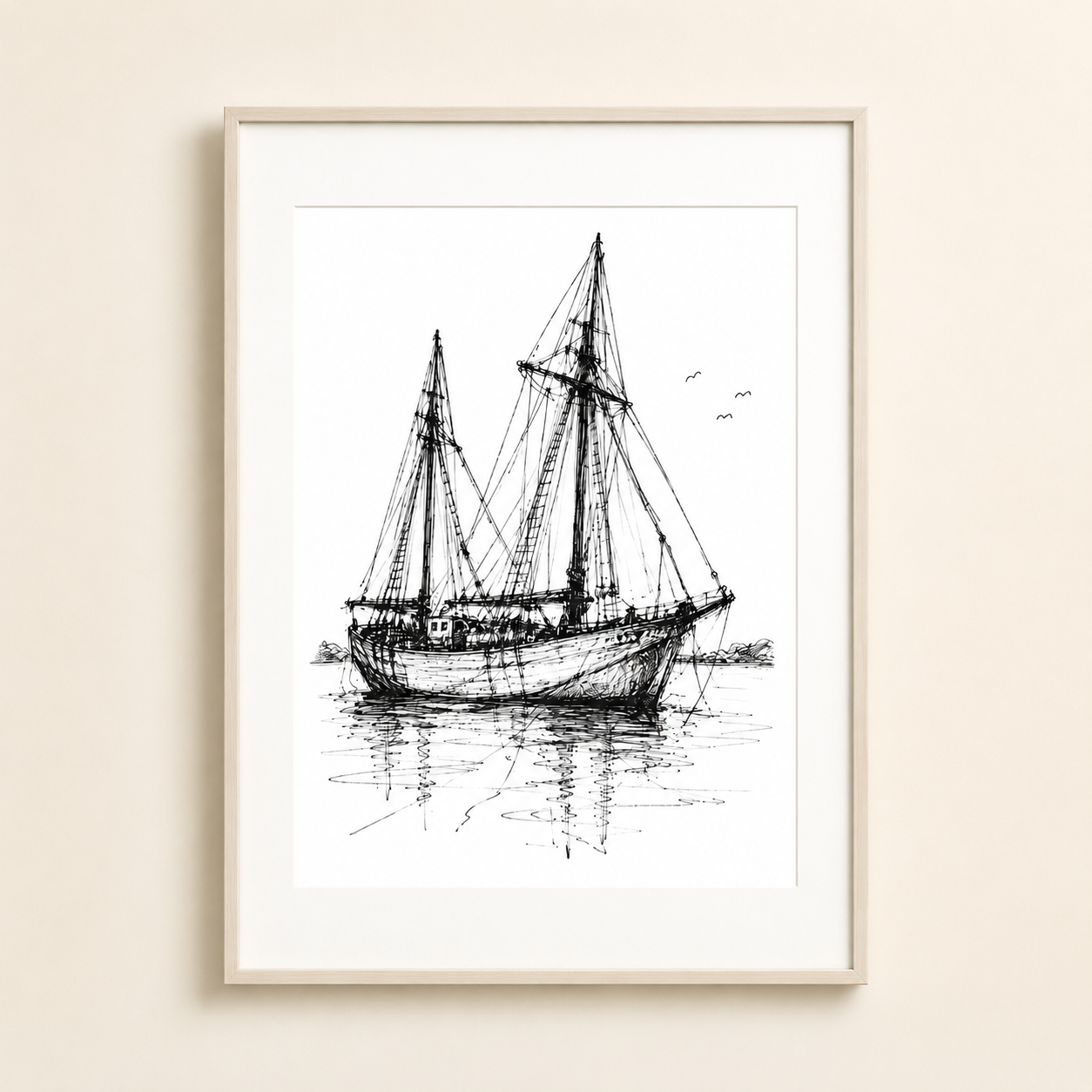 Vintage Sketch Art Pearling Lugger, Black and White Boat Print Artwork - Image 5