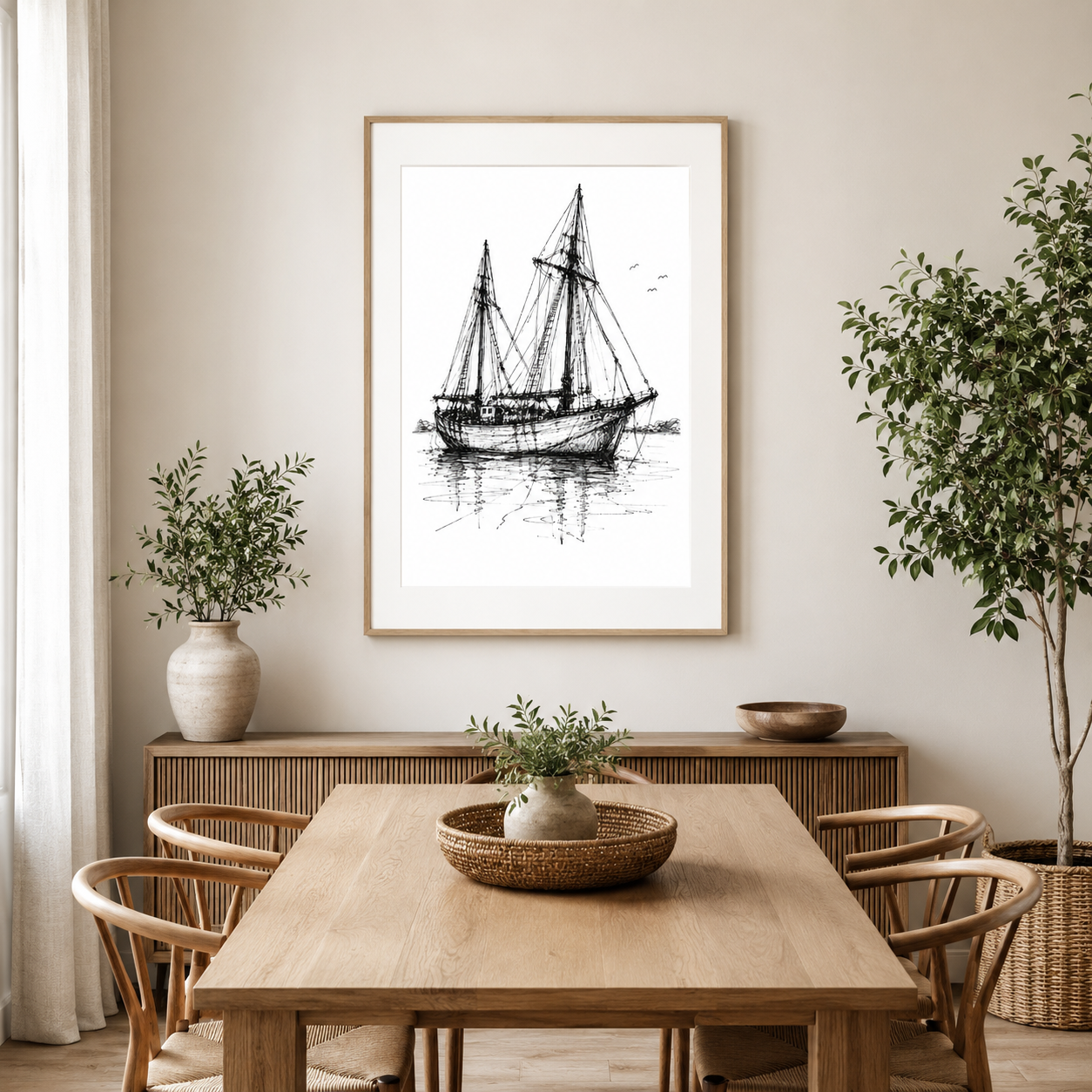 Vintage Sketch Art Pearling Lugger, Black and White Boat Print Artwork - Image 4