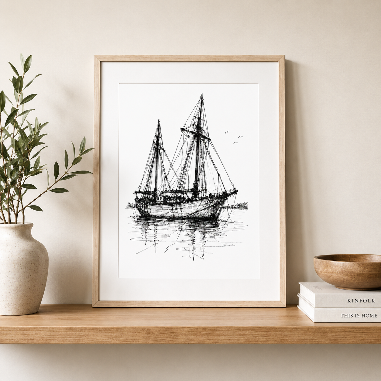 Vintage Sketch Art Pearling Lugger, Black and White Boat Print Artwork - Image 3