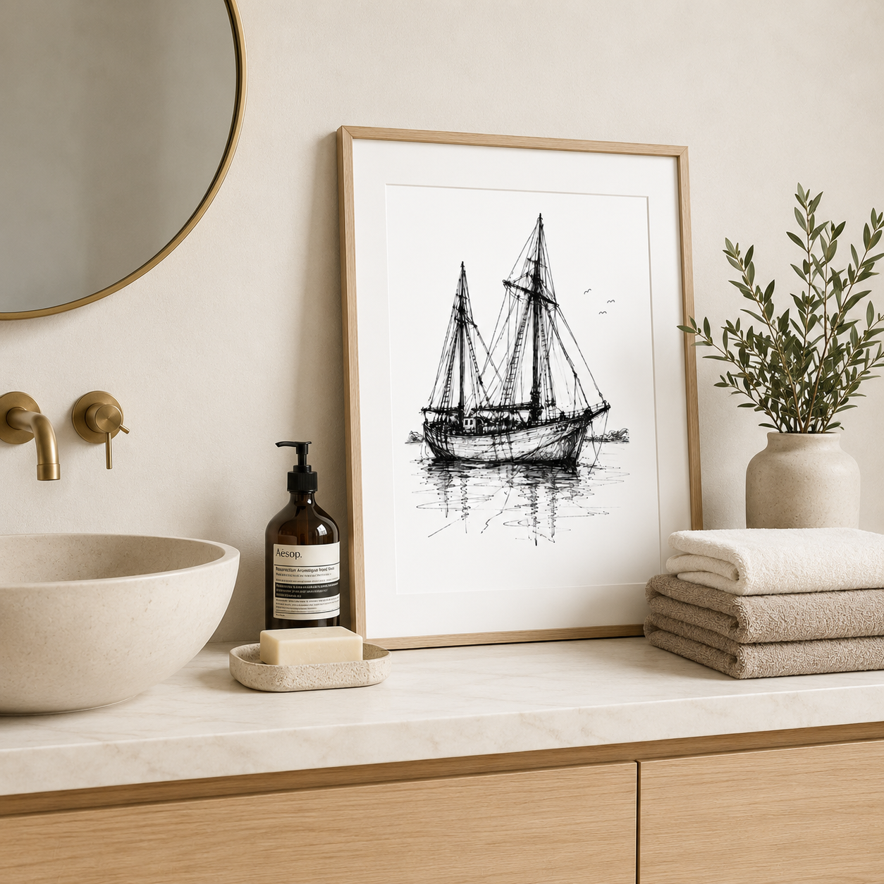 Vintage Sketch Art Pearling Lugger, Black and White Boat Print Artwork - Image 2