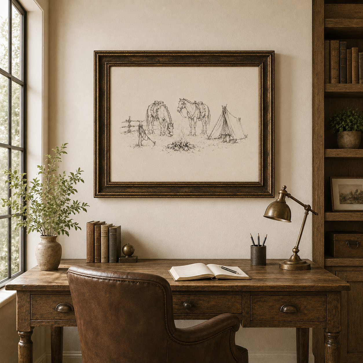 Horse Campfire Sketch Print | Vintage Western Wall Art - Image 5