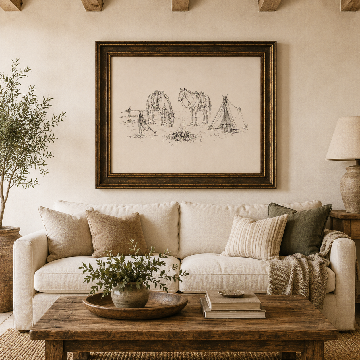 Horse Campfire Sketch Print | Vintage Western Wall Art - Image 4