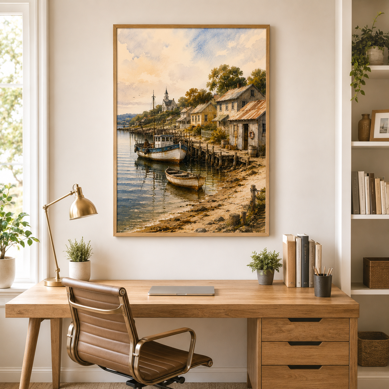 Coastal Fishing Village Watercolour Wall Art Print - Image 6