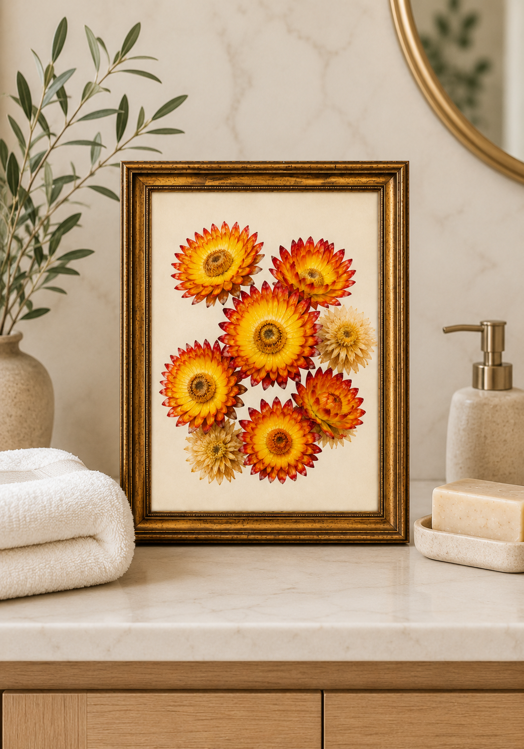 Strawflower Watercolour Wall Art – Vintage Botanical Floral Print - Image 2