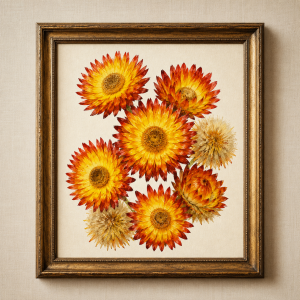 Strawflower Watercolour Wall Art – Vintage Botanical Floral Print