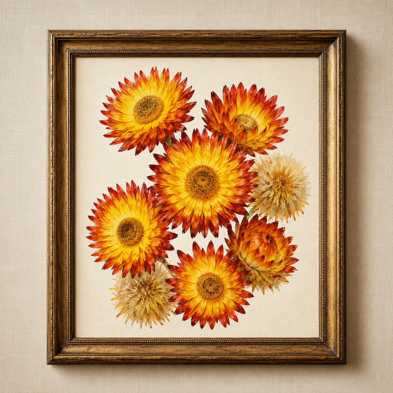 Strawflower Watercolour Wall Art – Vintage Botanical Floral Print