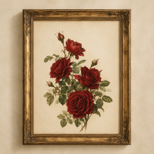 Vintage Red Roses Botanical Print - Flora Artwork