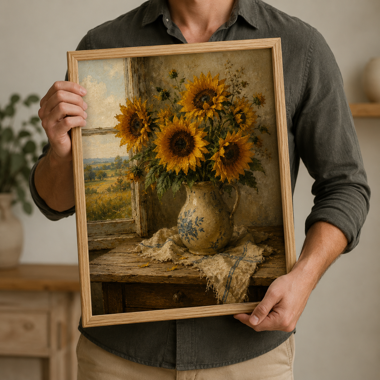 Vintage Sunflower Still Life Print – Rustic Farmhouse Wall Art - Image 3