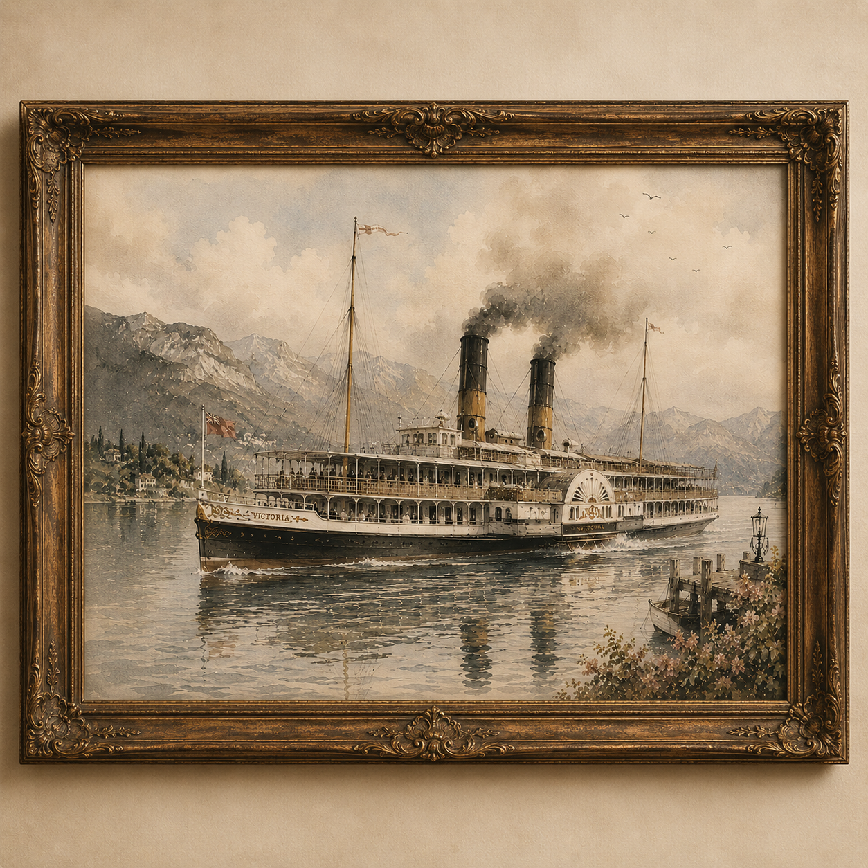 Vintage Paddle Steamer Victoria Watercolour Art Print - Image 8
