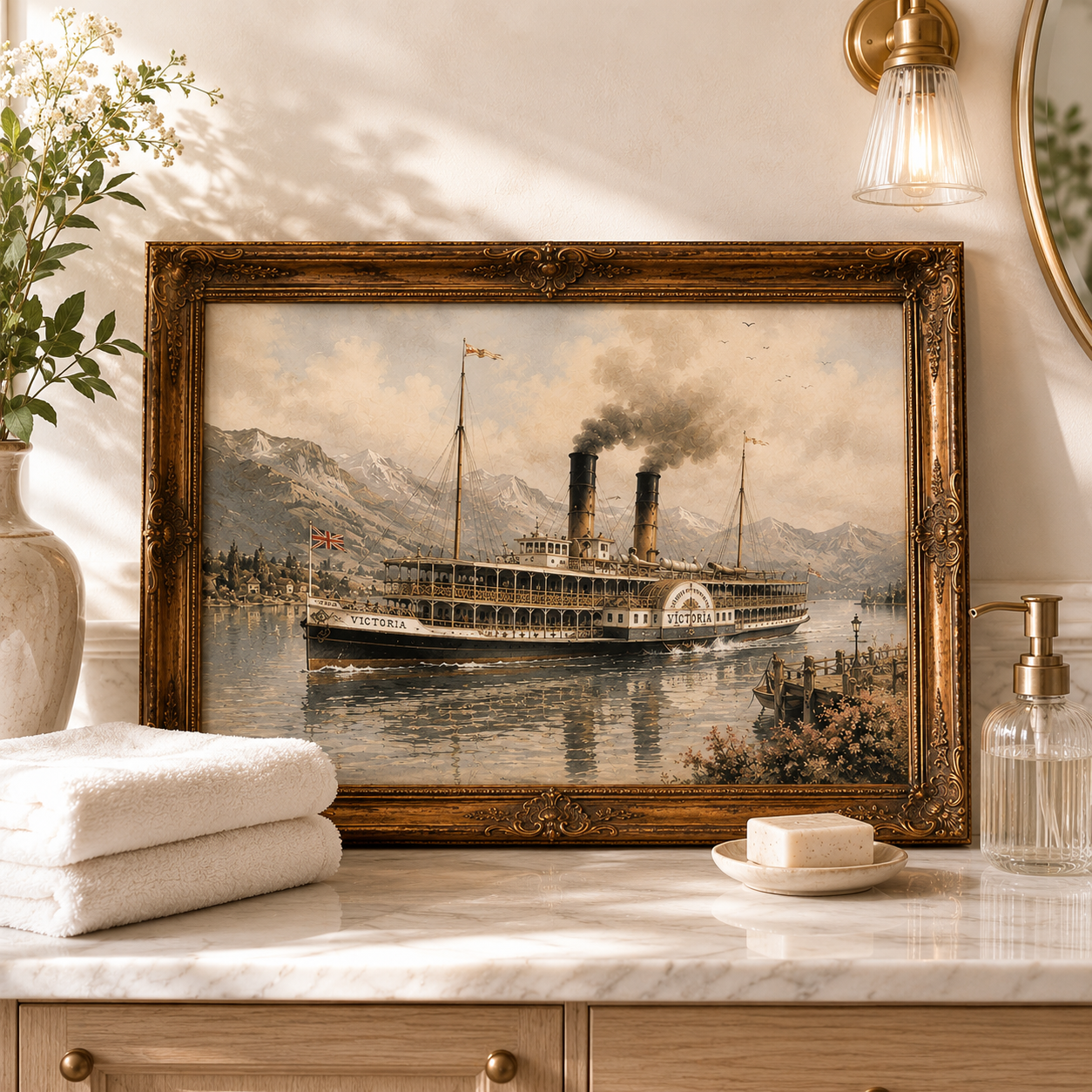 Vintage Paddle Steamer Victoria Watercolour Art Print - Image 4
