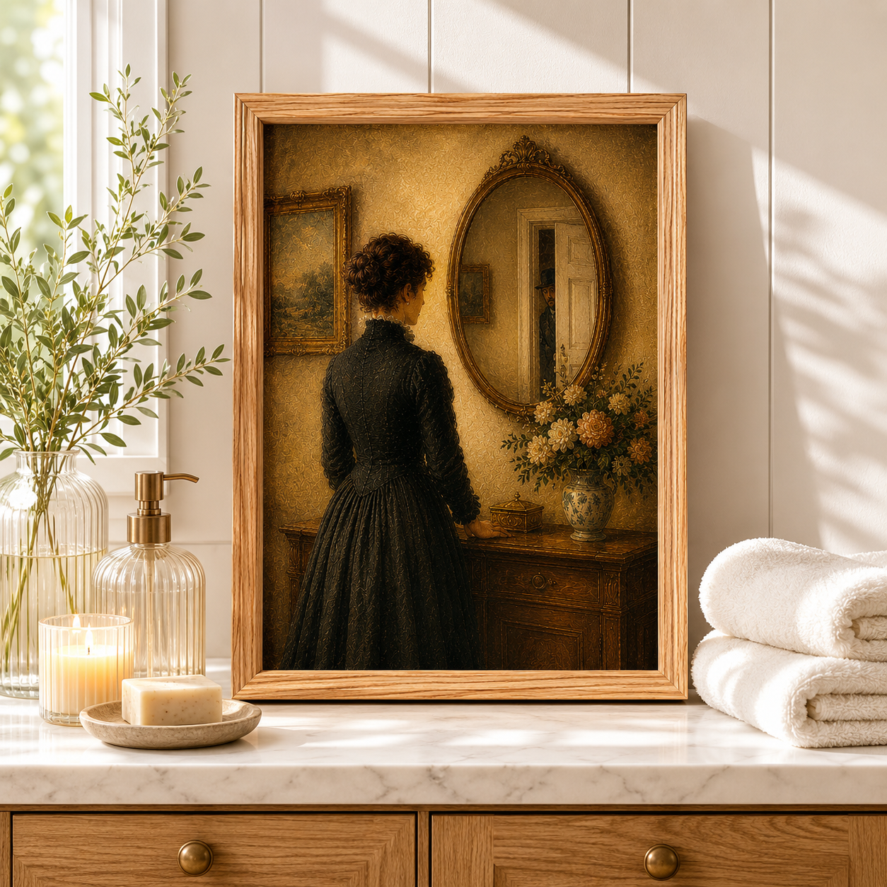 Vintage Victorian Woman Mirror Art Print – Gothic Antique Wall Decor - Image 4