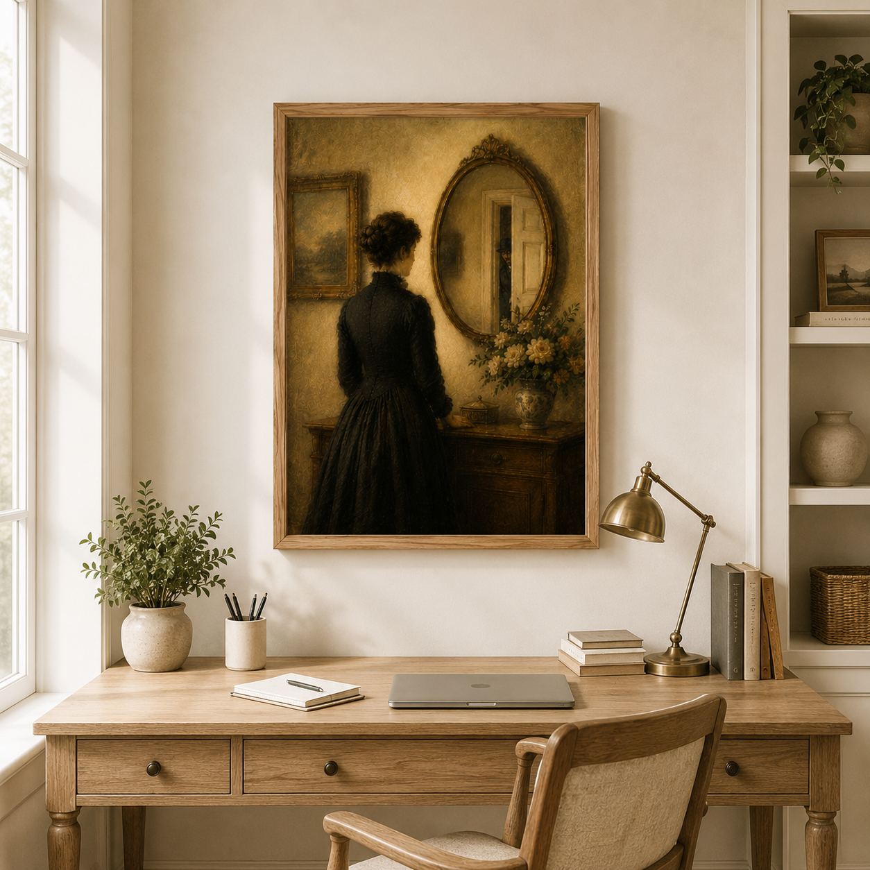 Vintage Victorian Woman Mirror Art Print – Gothic Antique Wall Decor - Image 3