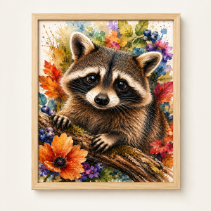 Raccoon Wall Art | Watercolour Woodland Animal Print | Digital Download