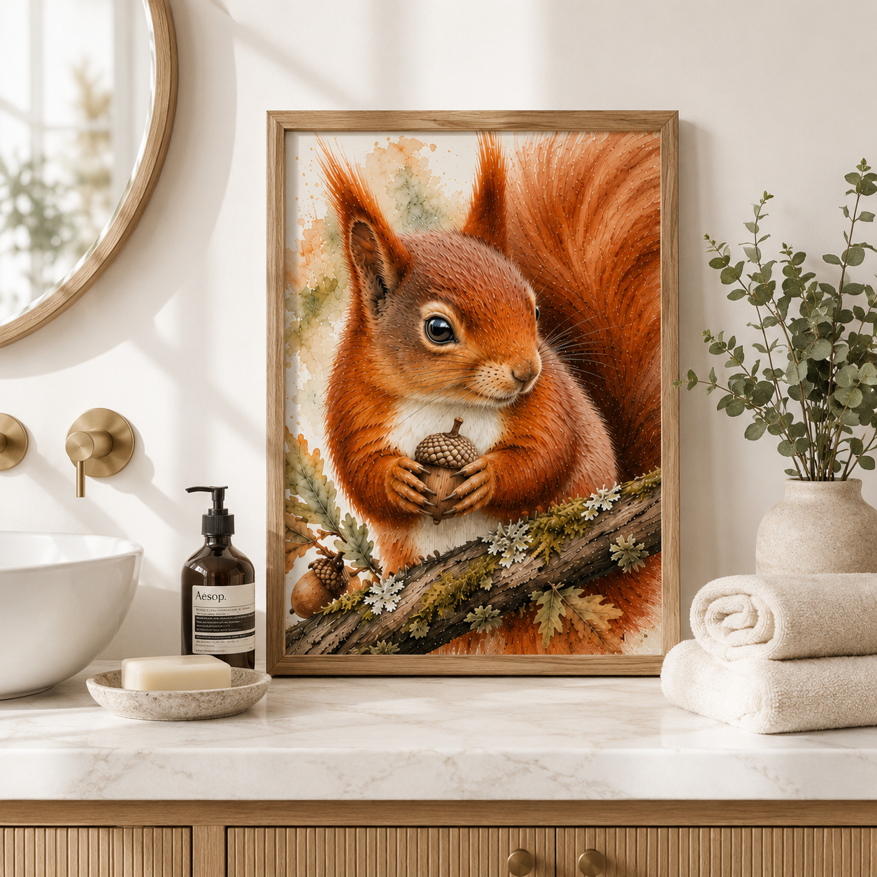 Red Squirrel Wall Art | Woodland Watercolor Print | Cottagecore Wildlife Decor - Image 4
