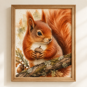 Red Squirrel Wall Art | Woodland Watercolor Print | Cottagecore Wildlife Decor