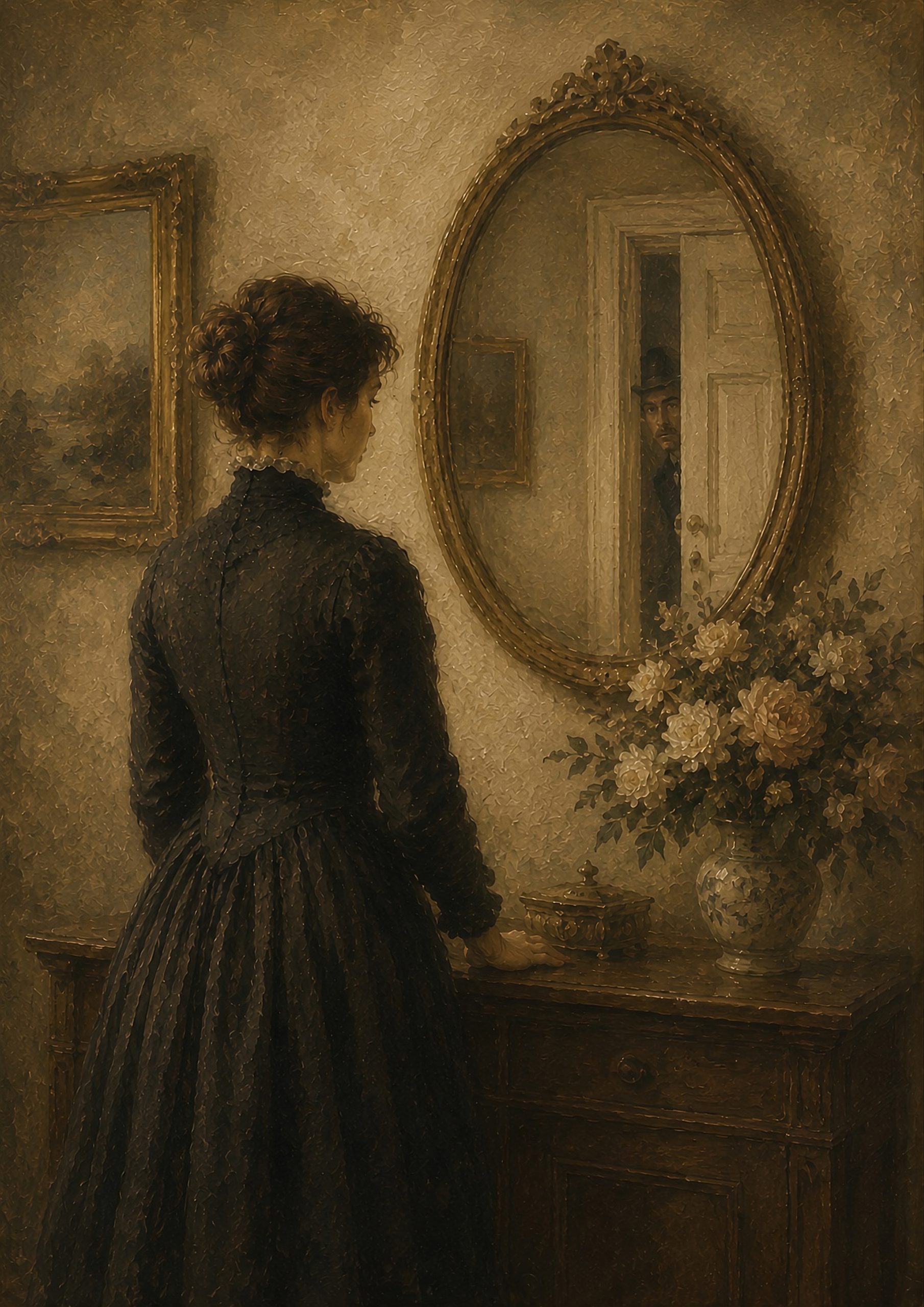 Vintage Victorian Woman Mirror Art Print – Gothic Antique Wall Decor - Image 2