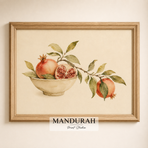 Vintage Pomegranate Watercolor Print – Botanical Fruit Wall Art