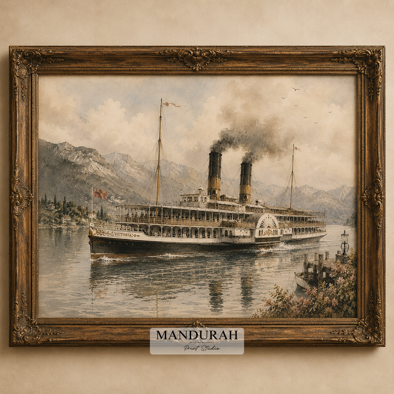 Vintage Paddle Steamer Victoria Watercolour Art Print