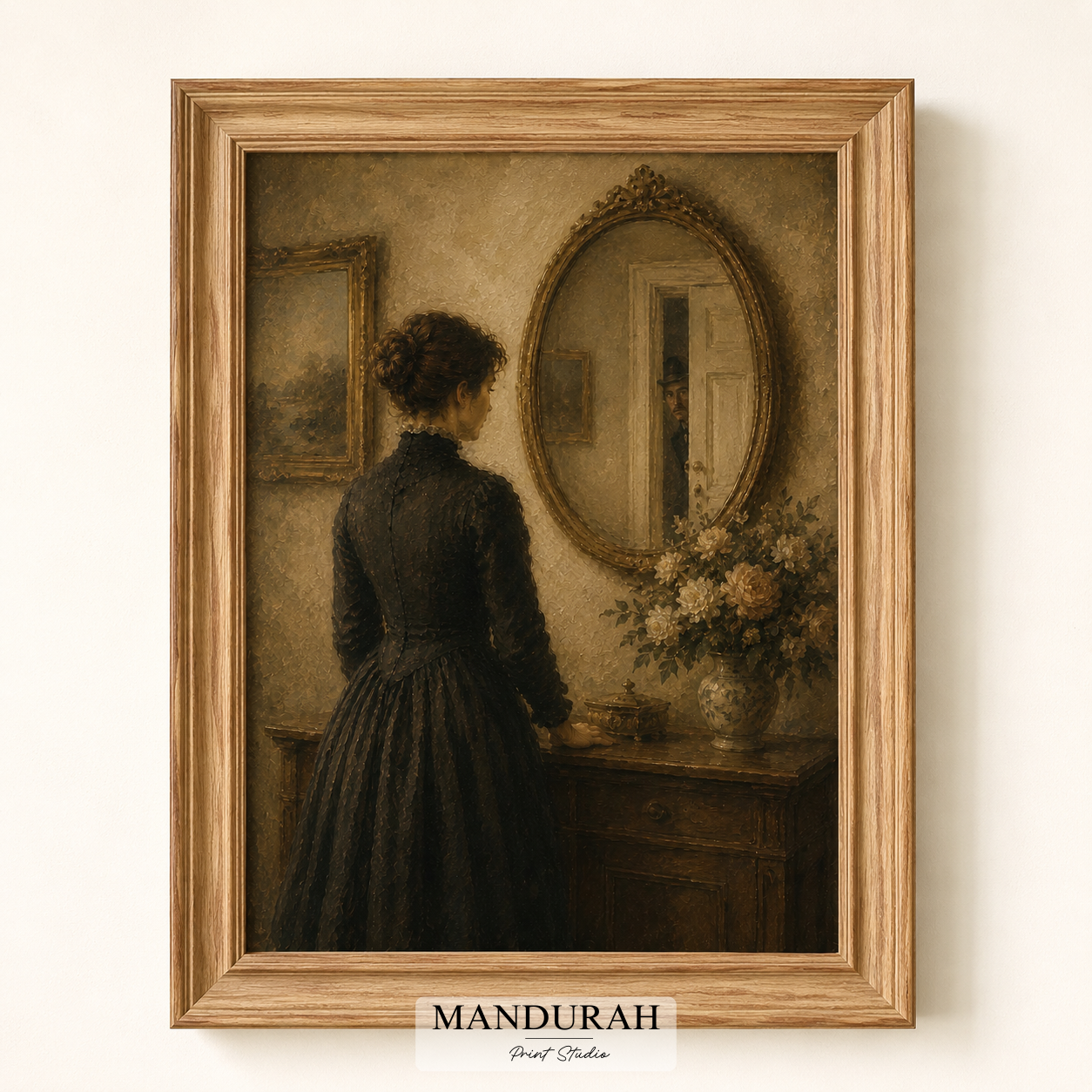 Vintage Victorian Woman Mirror Art Print – Gothic Antique Wall Decor