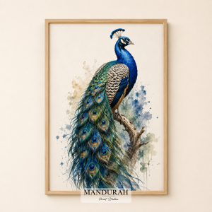 Vintage Peacock Watercolour Print | Victorian Bird Wall Art Digital Download
