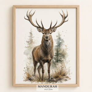 Majestic Stag Wall Art Watercolour Deer Print | Rustic Wildlife Printable Decor