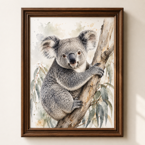 Koala Wall Art, Australian Wildlife Print, Watercolour Koala Printable Wall Decor